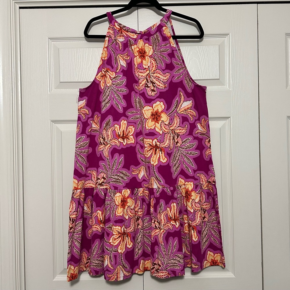 Ann Taylor LOFT Mosaic Mini Halter Swing Dress in Magenta Sunset Size XL NWT‎